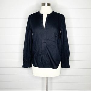 Madewell Textureweave Popover Split Neck Cotton Top Black Size Small